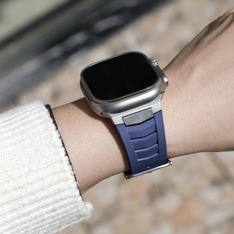 For Apple Watch Ultra / Ultra 2 49mm Stainless Steel Buckle Fluororubber Watch Band(Blue Silver) by bashfashion