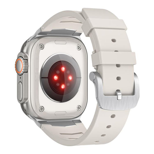 For Apple Watch Ultra / Ultra 2 49mm Stainless Steel Buckle Fluororubber Watch Band(Starlight Silver) by bashfashion