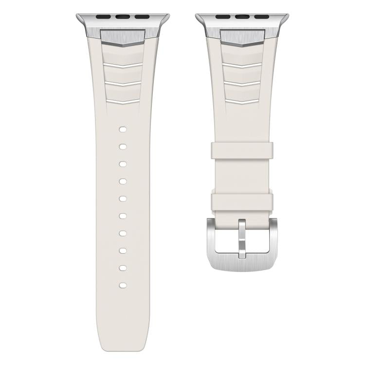 For Apple Watch Ultra / Ultra 2 49mm Stainless Steel Buckle Fluororubber Watch Band(Starlight Silver) by bashfashion