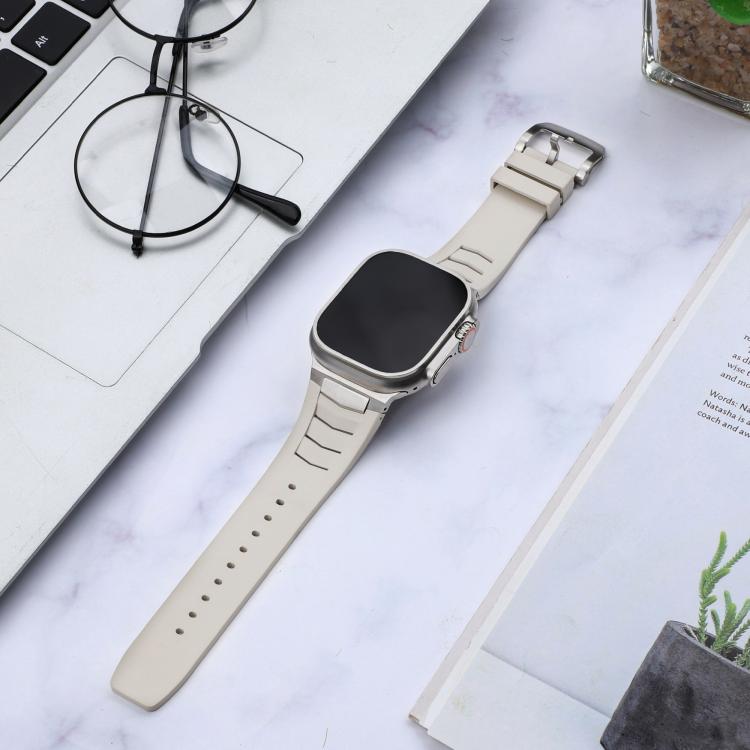 For Apple Watch Ultra / Ultra 2 49mm Stainless Steel Buckle Fluororubber Watch Band(Starlight Silver) by bashfashion