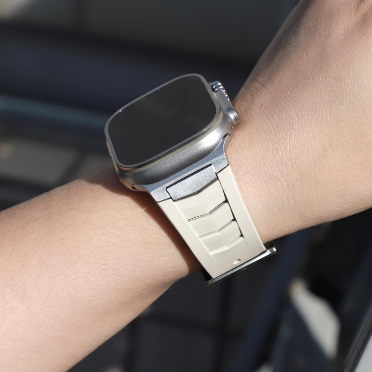 For Apple Watch Ultra / Ultra 2 49mm Stainless Steel Buckle Fluororubber Watch Band(Starlight Silver) by bashfashion