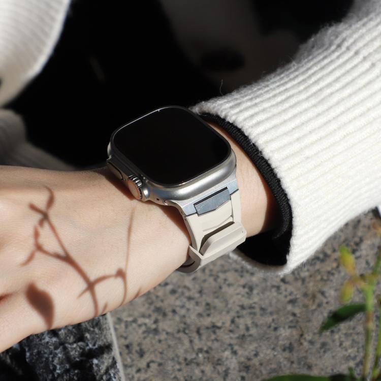 For Apple Watch Ultra / Ultra 2 49mm Stainless Steel Buckle Fluororubber Watch Band(Starlight Silver) by bashfashion