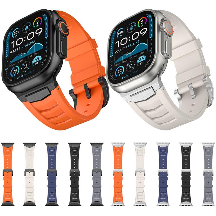 For Apple Watch Ultra / Ultra 2 49mm Stainless Steel Buckle Fluororubber Watch Band(Blue Black) by bashfashion