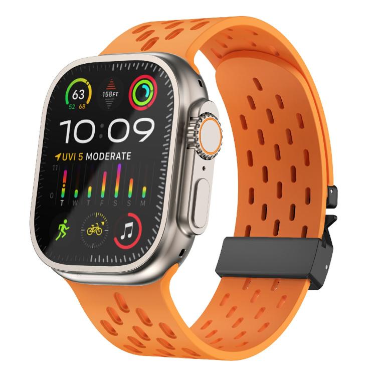 For Apple Watch 46mm / 49mm / 45mm / 44mm Kalebol Mesh Umbrella Buckle Silicone Watch Strap(Orange) by Kalebol