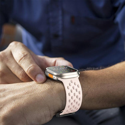 For Apple Watch 46mm / 49mm / 45mm / 44mm Kalebol Mesh Umbrella Buckle Silicone Watch Strap(Sand Pink) by Kalebol