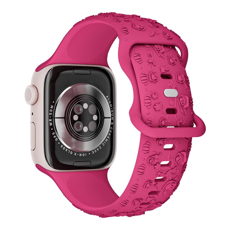 For Apple Watch 46mm / 49mm / 45mm / 44mm Embossed 3D Rose Flower Silicone Watch Band(Pink) by bashfashion
