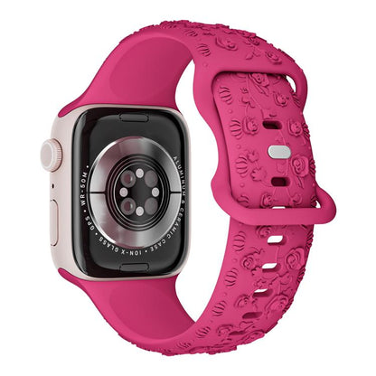 For Apple Watch 46mm / 49mm / 45mm / 44mm Embossed 3D Rose Flower Silicone Watch Band(Pink) by bashfashion