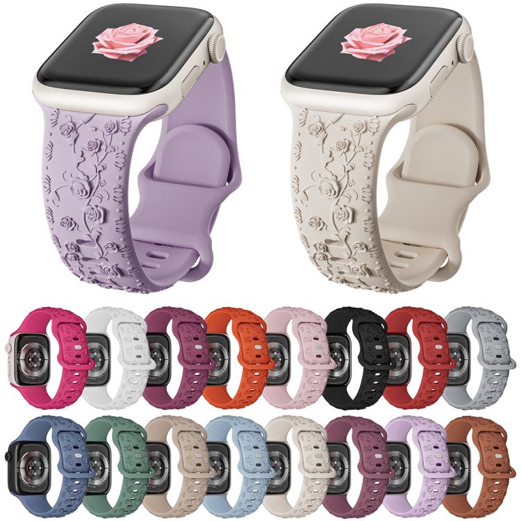 For Apple Watch 46mm / 49mm / 45mm / 44mm Embossed 3D Rose Flower Silicone Watch Band(Pink) by bashfashion