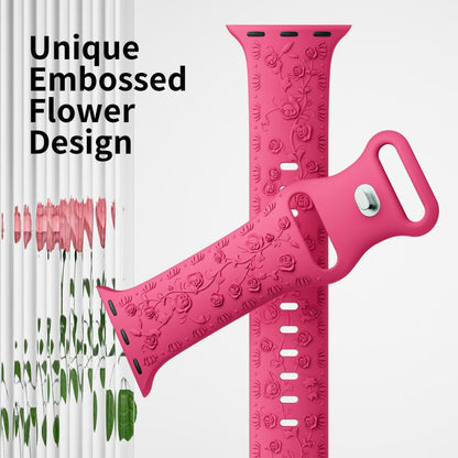For Apple Watch 46mm / 49mm / 45mm / 44mm Embossed 3D Rose Flower Silicone Watch Band(Pink) by bashfashion