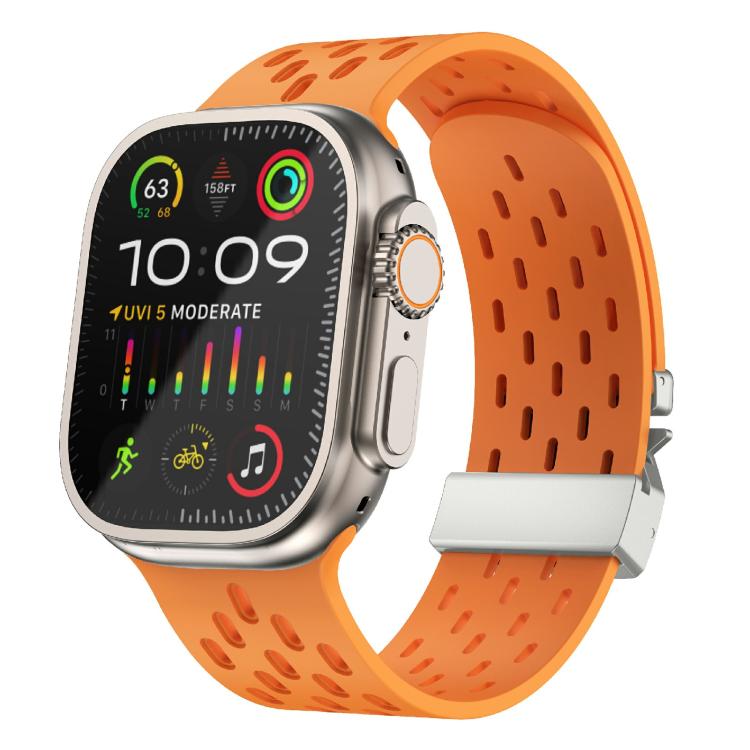 For Apple Watch 46mm / 49mm / 45mm / 44mm Kalebol Mesh Silver Umbrella Buckle Silicone Strap(Orange) by Kalebol