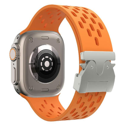 For Apple Watch 46mm / 49mm / 45mm / 44mm Kalebol Mesh Silver Umbrella Buckle Silicone Strap(Orange) by Kalebol