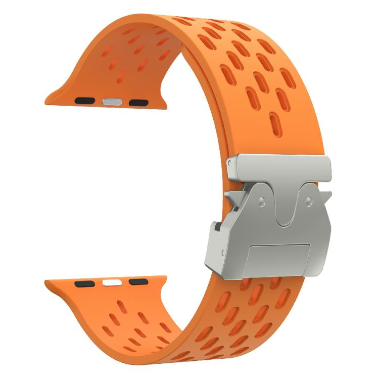 For Apple Watch 46mm / 49mm / 45mm / 44mm Kalebol Mesh Silver Umbrella Buckle Silicone Strap(Orange) by Kalebol