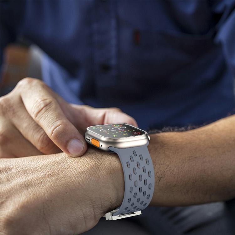 For Apple Watch 46mm / 49mm / 45mm / 44mm Kalebol Mesh Silver Umbrella Buckle Silicone Strap(Blue Grey) by Kalebol