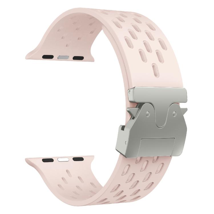 For Apple Watch 46mm / 49mm / 45mm / 44mm Kalebol Mesh Silver Umbrella Buckle Silicone Strap(Sand Pink) by Kalebol