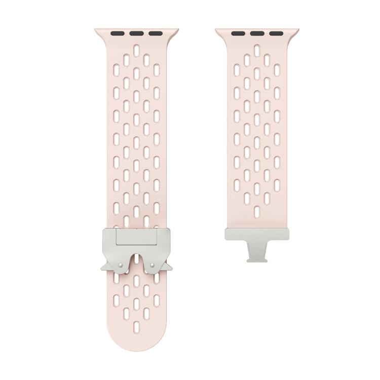 For Apple Watch 46mm / 49mm / 45mm / 44mm Kalebol Mesh Silver Umbrella Buckle Silicone Strap(Sand Pink) by Kalebol