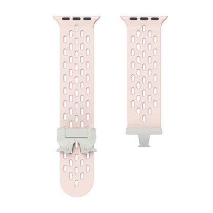 For Apple Watch 46mm / 49mm / 45mm / 44mm Kalebol Mesh Silver Umbrella Buckle Silicone Strap(Sand Pink) by Kalebol
