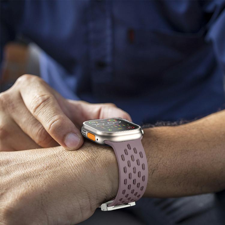 For Apple Watch 46mm / 49mm / 45mm / 44mm Kalebol Mesh Silver Umbrella Buckle Silicone Strap(Smoky Purple) by Kalebol