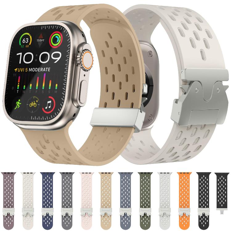 For Apple Watch 46mm / 49mm / 45mm / 44mm Kalebol Mesh Silver Umbrella Buckle Silicone Strap(Sand Pink) by Kalebol
