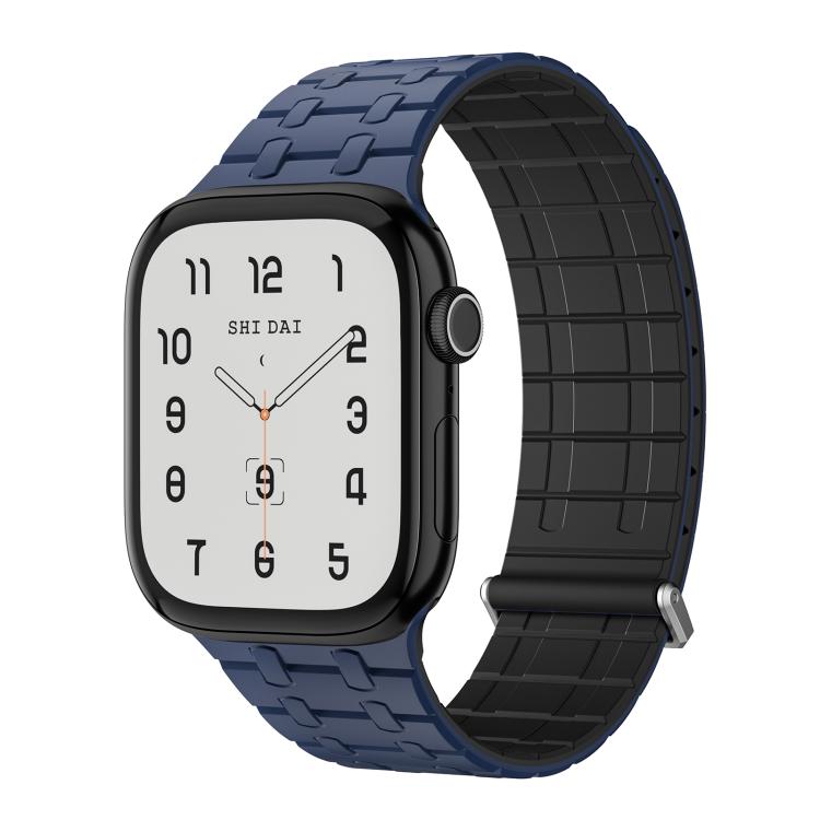 For Apple Watch 46mm / 49mm / 45mm / 44mm Kalebol Magnetic Silicone Watch Strap(Blue Black) by Kalebol