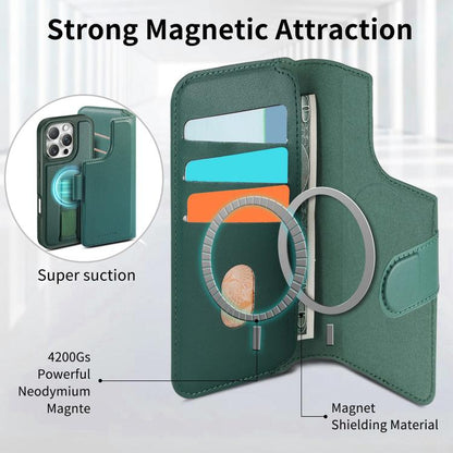 For iPhone 16 Pro Max CaseNeo Finger Grip Strap MagSafe Leather Phone Case(Green) by CaseNeo