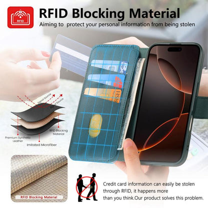 For iPhone 16 Pro Max CaseNeo Finger Grip Strap MagSafe Leather Phone Case(Green) by CaseNeo