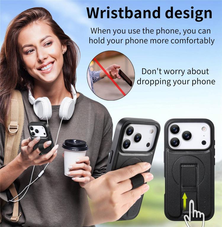 For iPhone 17 Pro Max CaseNeo Finger Grip Strap MagSafe Leather Phone Case(Black) by CaseNeo