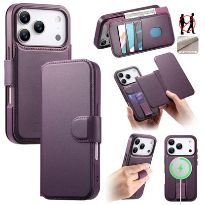 For iPhone 17 Pro Max CaseNeo Finger Grip Strap MagSafe Leather Phone Case(Purple) by CaseNeo