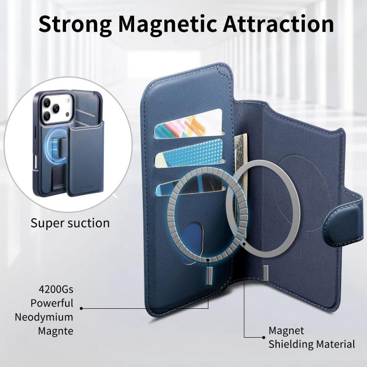 For iPhone 17 Pro Max CaseNeo Finger Grip Strap MagSafe Leather Phone Case(Blue) by CaseNeo