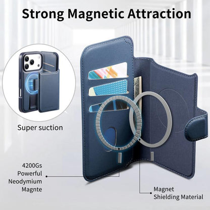 For iPhone 17 Pro Max CaseNeo Finger Grip Strap MagSafe Leather Phone Case(Blue) by CaseNeo