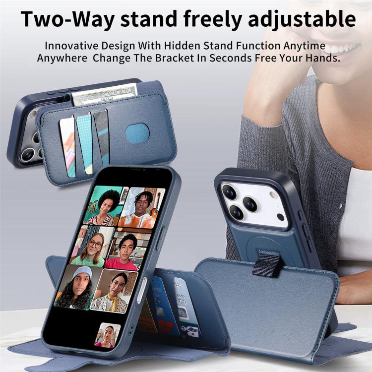 For iPhone 17 Pro Max CaseNeo Finger Grip Strap MagSafe Leather Phone Case(Blue) by CaseNeo