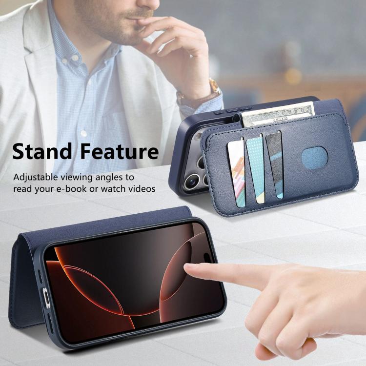 For iPhone 17 Pro Max CaseNeo Finger Grip Strap MagSafe Leather Phone Case(Blue) by CaseNeo