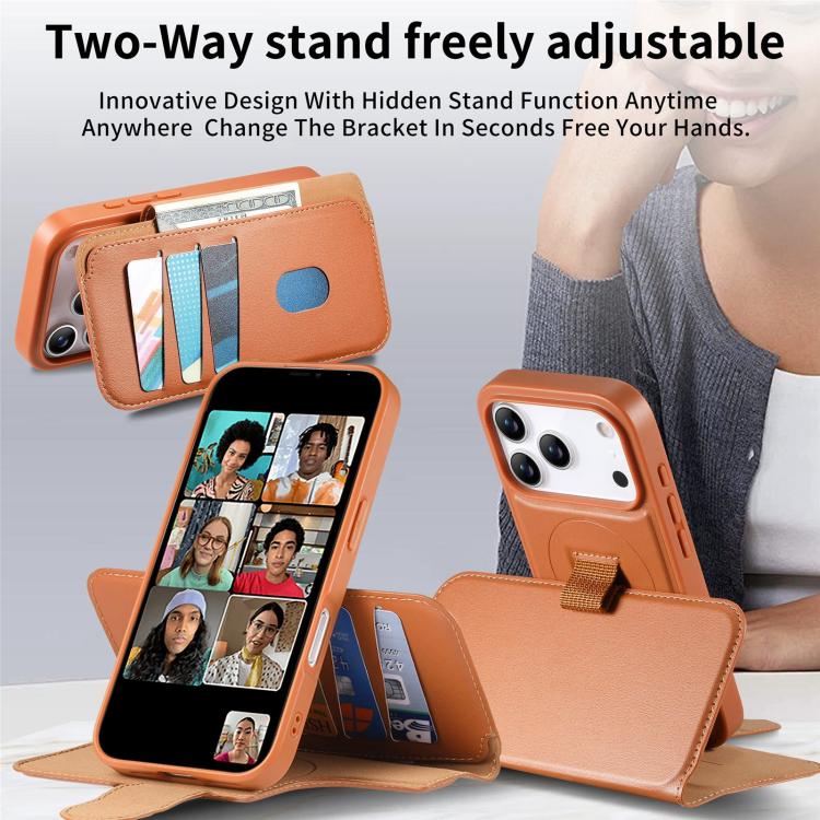 For iPhone 17 Pro CaseNeo Finger Grip Strap MagSafe Leather Phone Case(Brown) by CaseNeo