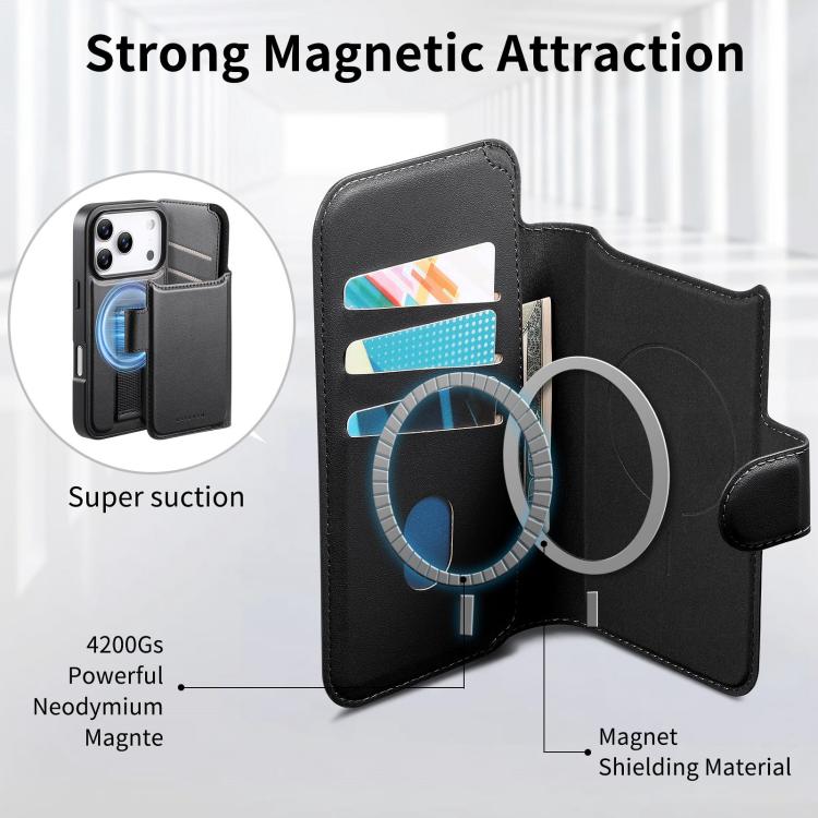 For iPhone 17 Pro CaseNeo Finger Grip Strap MagSafe Leather Phone Case(Black) by CaseNeo