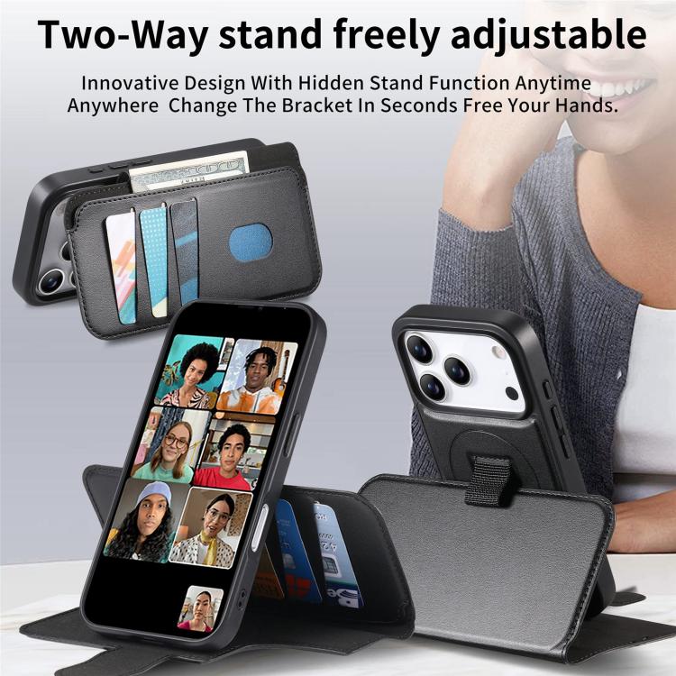 For iPhone 17 Pro CaseNeo Finger Grip Strap MagSafe Leather Phone Case(Black) by CaseNeo