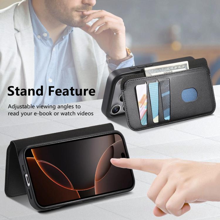 For iPhone 17 Pro CaseNeo Finger Grip Strap MagSafe Leather Phone Case(Black) by CaseNeo