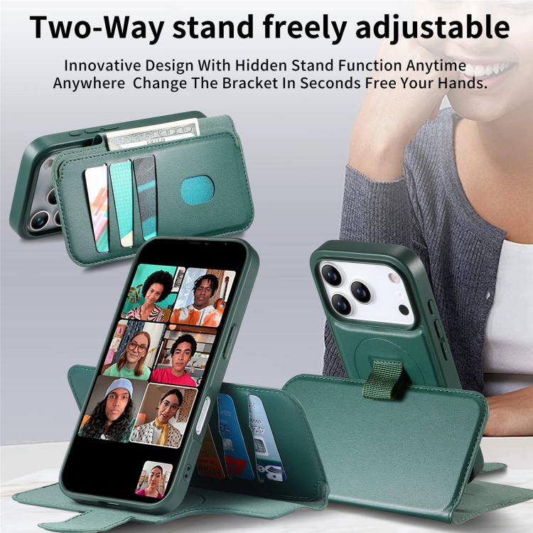 For iPhone 17 Pro CaseNeo Finger Grip Strap MagSafe Leather Phone Case(Green) by CaseNeo