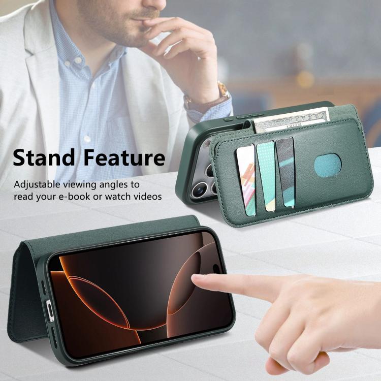 For iPhone 17 Pro CaseNeo Finger Grip Strap MagSafe Leather Phone Case(Green) by CaseNeo