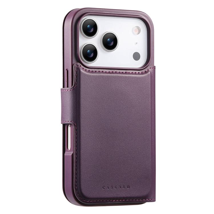 For iPhone 17 Pro CaseNeo Finger Grip Strap MagSafe Leather Phone Case(Purple) by CaseNeo