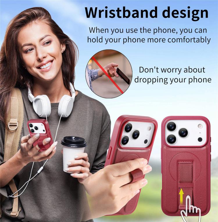 For iPhone 17 Pro CaseNeo Finger Grip Strap MagSafe Leather Phone Case(Red) by CaseNeo