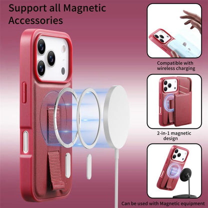 For iPhone 17 Pro CaseNeo Finger Grip Strap MagSafe Leather Phone Case(Red) by CaseNeo