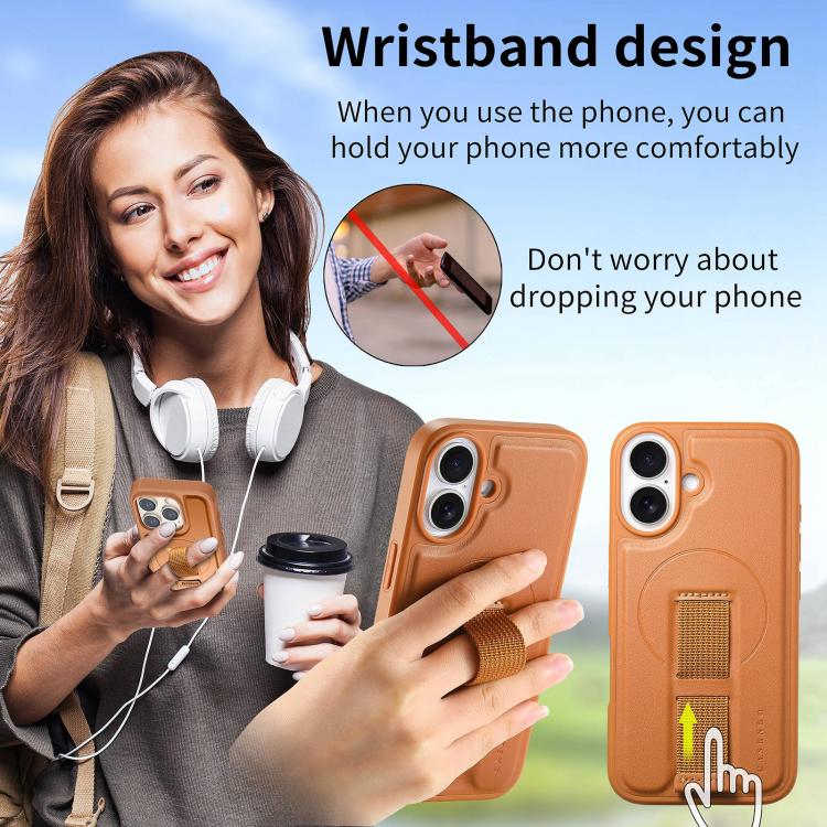 For iPhone 17 CaseNeo Finger Grip Strap MagSafe Leather Phone Case(Brown) by CaseNeo