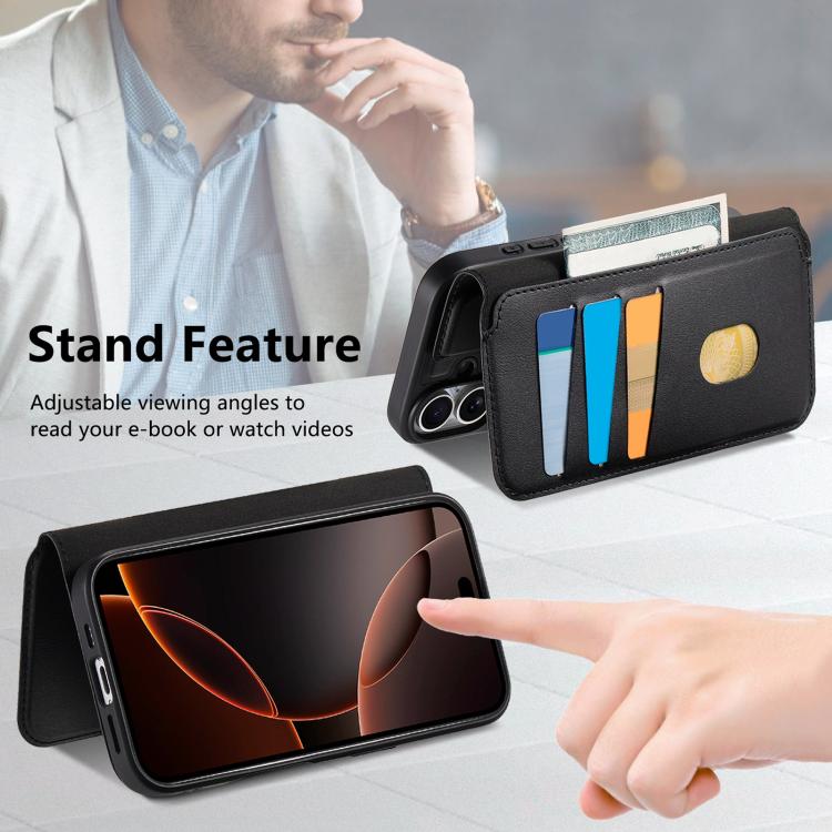 For iPhone 17 CaseNeo Finger Grip Strap MagSafe Leather Phone Case(Black) by CaseNeo