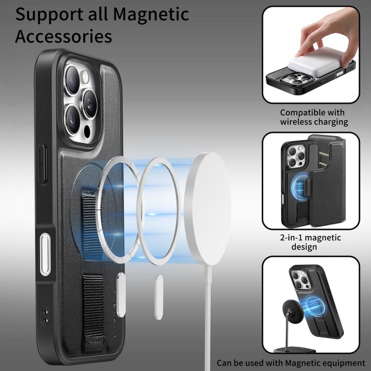 For iPhone 17 CaseNeo Finger Grip Strap MagSafe Leather Phone Case(Black) by CaseNeo