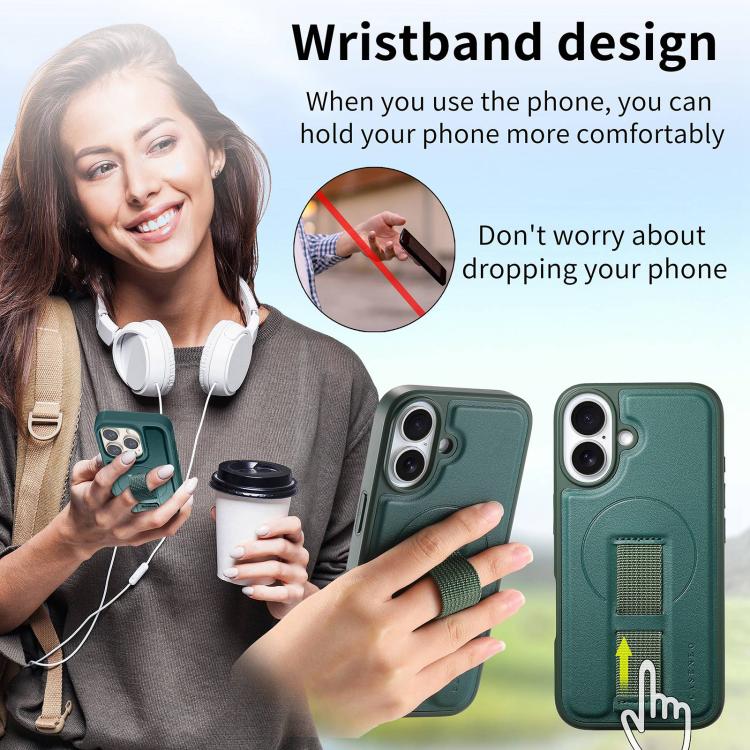 For iPhone 17 CaseNeo Finger Grip Strap MagSafe Leather Phone Case(Green) by CaseNeo