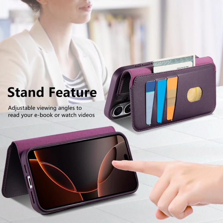 For iPhone 17 CaseNeo Finger Grip Strap MagSafe Leather Phone Case(Purple) by CaseNeo