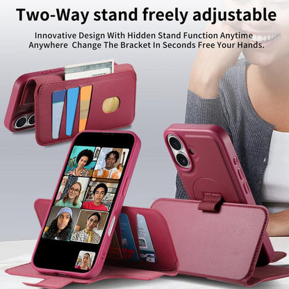 For iPhone 17 CaseNeo Finger Grip Strap MagSafe Leather Phone Case(Red) by CaseNeo