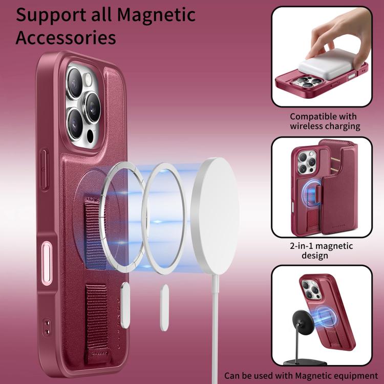 For iPhone 17 CaseNeo Finger Grip Strap MagSafe Leather Phone Case(Red) by CaseNeo