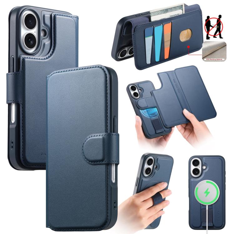 For iPhone 17 CaseNeo Finger Grip Strap MagSafe Leather Phone Case(Blue) by CaseNeo