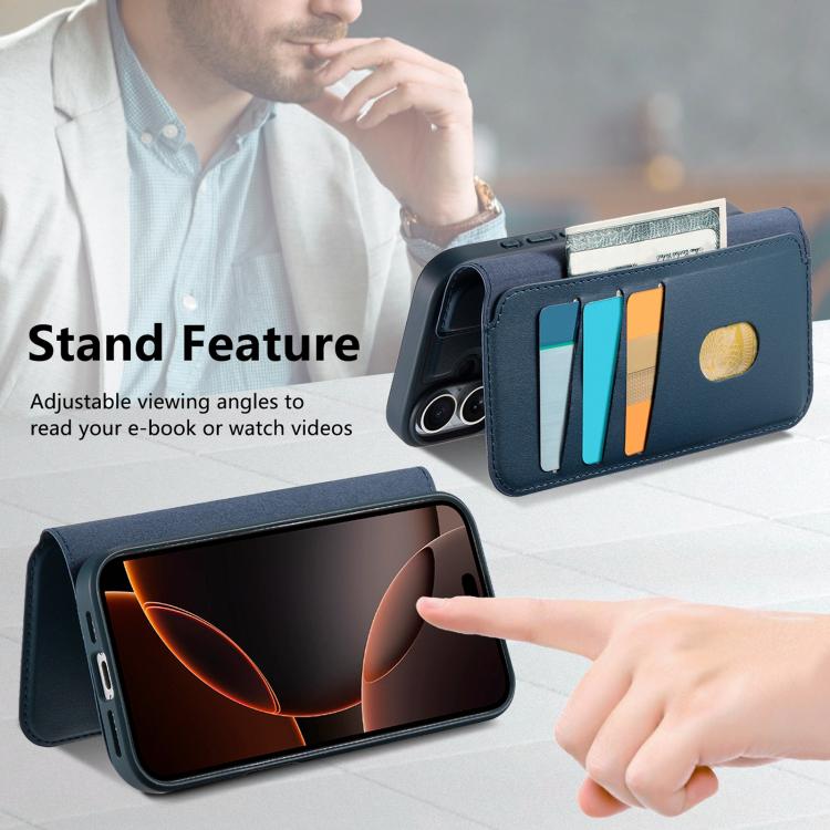 For iPhone 17 CaseNeo Finger Grip Strap MagSafe Leather Phone Case(Blue) by CaseNeo