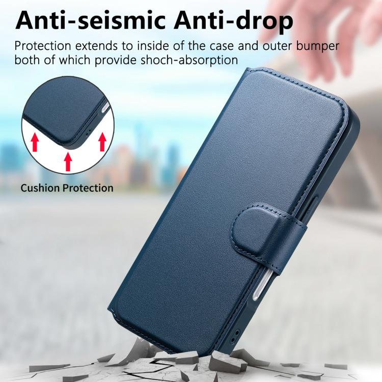 For iPhone 17 CaseNeo Finger Grip Strap MagSafe Leather Phone Case(Blue) by CaseNeo